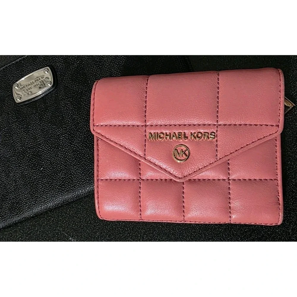 NEW‎ Michael Kors Jet Set Quilt Envelope Trifold Leather Wallet Wristlet Clutch - Picture 2 of 11